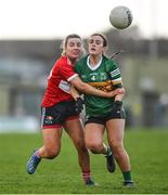 5 February 2024; Ciara O’Brien of Kerry in action against Emma Cleary of Cork during the 2024 Lidl Ladies National Football League Division 1 Round 3 match between Kerry and Cork at Austin Stack Park in Tralee, Kerry. Photo by Brendan Moran/Sportsfile