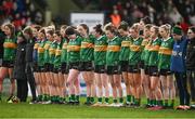 5 February 2024; The Kerry team stand for a minute silence before the 2024 Lidl Ladies National Football League Division 1 Round 3 match between Kerry and Cork at Austin Stack Park in Tralee, Kerry. Photo by Brendan Moran/Sportsfile
