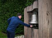 6 February 2024; Joe Redmond of St Patrick's Athletic rings the Peace Bell during a tour of Áras an Uachtaráin after FAI President's Cup representatives were received by The President of Ireland Michael D Higgins at Áras an Uachtaráin in Dublin. On Friday 9th February, last season’s SSE Airtricity Men’s Premier Division champions Shamrock Rovers will play the 2023 Sports Direct Men’s FAI Cup winners St Patrick’s Athletic. On Saturday 2 March, 2023 Sports Direct FAI Women's Cup winners Athlone Town will play the SSE Airtricity Women's Premier Division champions Peamount United at Athlone Town Stadium. Photo by Stephen McCarthy/Sportsfile