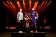 7 February 2024; Wexford manager James Keddy, left, and Ethan Boyle of Wexford at the launch of the SSE Airtricity League of Ireland 2024 season held at Vicar Street in Dublin. Photo by Stephen McCarthy/Sportsfile