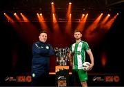 7 February 2024; Bray Wanderers manager Ian Ryan, left, and Killian Cantwell of Bray Wanderers at the launch of the SSE Airtricity League of Ireland 2024 season held at Vicar Street in Dublin. Photo by Stephen McCarthy/Sportsfile
