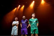 7 February 2024; In attendance, from left, Jarlath Jones of Athlone Town, Ethan Boyle of Wexford and Andy Spain of Kerry FC at the launch of the SSE Airtricity League of Ireland 2024 season held at Vicar Street in Dublin. Photo by Stephen McCarthy/Sportsfile