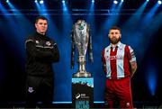 7 February 2024; Drogheda United manager Kevin Doherty, left, and Gary Deegan of Drogheda United at the launch of the SSE Airtricity League of Ireland 2024 season held at Vicar Street in Dublin. Photo by Stephen McCarthy/Sportsfile