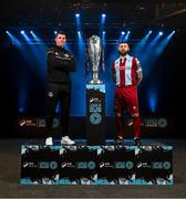 7 February 2024; Drogheda United manager Kevin Doherty, left, and Gary Deegan of Drogheda United at the launch of the SSE Airtricity League of Ireland 2024 season held at Vicar Street in Dublin. Photo by Stephen McCarthy/Sportsfile