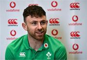 7 February 2024; Hugo Keenan during an Ireland Rugby media conference at the Sport Ireland Campus Conference Centre in Dublin. Photo by Harry Murphy/Sportsfile