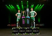 7 February 2024; Áine O'Gorman of Shamrock Rovers, left, and Lee Grace of Shamrock Rovers at the launch of the SSE Airtricity League of Ireland 2024 season held at Vicar Street in Dublin. Photo by Stephen McCarthy/Sportsfile
