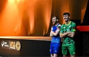 7 February 2024; Mark Walsh of Treaty United and Andy Spain of Kerry FC share a joke at the launch of the SSE Airtricity League of Ireland 2024 season held at Vicar Street in Dublin. Photo by Sam Barnes/Sportsfile