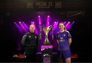 7 February 2024; Wexford manager Hugh Strong, left, and Aoibheann Clancy of Wexford at the launch of the SSE Airtricity League of Ireland 2024 season held at Vicar Street in Dublin. Photo by Stephen McCarthy/Sportsfile