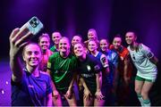 7 February 2024; Aoibheann Clancy of Wexford takes a selfie with fellow representatives of teams from the SSE Airtricity Women's Premier Division at the launch of the SSE Airtricity League of Ireland 2024 season held at Vicar Street in Dublin. Photo by Sam Barnes/Sportsfile