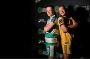 7 February 2024; Áine O'Gorman of Shamrock Rovers and Rachael Kelly of Bohemians share a joke at the launch of the SSE Airtricity League of Ireland 2024 season held at Vicar Street in Dublin. Photo by Sam Barnes/Sportsfile