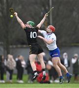 7 February 2024; Cian O'Dwyer of TUS Mid West in action against Ronan Power of MICL during the Electric Ireland Higher Education GAA Fitzgibbon Cup quarter-final match between MICL and TUS Mid West at MICL Grounds in Limerick. Photo by Piaras Ó Mídheach/Sportsfile