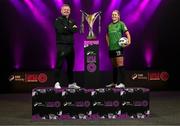 7 February 2024; Peamount United manager James O'Callaghan, left, and Erin McLaughlin of Peamount United at the launch of the SSE Airtricity League of Ireland 2024 season held at Vicar Street in Dublin. Photo by Stephen McCarthy/Sportsfile