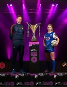 7 February 2024; Treaty United manager Dominic Foley, left, and Cara Griffin of Treaty United at the launch of the SSE Airtricity League of Ireland 2024 season held at Vicar Street in Dublin. Photo by Stephen McCarthy/Sportsfile