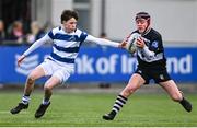 7 February 2024; Jack Hayes of Cistercian College Roscrea in action against John Clarke of Blackrock College during Bank of Ireland Leinster Schools Junior Cup Round 1 match between Cistercian College Roscrea and Blackrock College at Energia Park in Dublin. Photo by Tyler Miller/Sportsfile