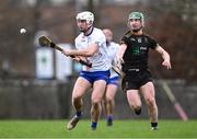 7 February 2024; Cathal Quinn of MICL in action agains Cian O'Dwyer of TUS Mid West during the Electric Ireland Higher Education GAA Fitzgibbon Cup quarter-final match between MICL and TUS Mid West at MICL Grounds in Limerick. Photo by Piaras Ó Mídheach/Sportsfile