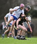7 February 2024; Gearóid Ryan and Niall O'Farrell, behind, of TUS Mid West in action against Shane O'Brien of MICL during the Electric Ireland Higher Education GAA Fitzgibbon Cup quarter-final match between MICL and TUS Mid West at MICL Grounds in Limerick. Photo by Piaras Ó Mídheach/Sportsfile
