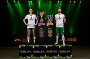 7 February 2024; Cork City players Eva Mangan and Greg Bolger at the launch of the SSE Airtricity League of Ireland 2024 season held at Vicar Street in Dublin. Photo by Stephen McCarthy/Sportsfile