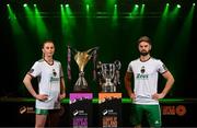 7 February 2024; Cork City players Eva Mangan and Greg Bolger at the launch of the SSE Airtricity League of Ireland 2024 season held at Vicar Street in Dublin. Photo by Stephen McCarthy/Sportsfile