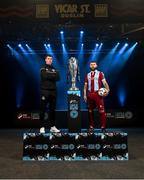 7 February 2024; Drogheda United manager Kevin Doherty and Gary Deegan at the launch of the SSE Airtricity League of Ireland 2024 season held at Vicar Street in Dublin. Photo by Stephen McCarthy/Sportsfile