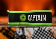 7 February 2024; A view of a captain's armband at the launch of the SSE Airtricity League of Ireland 2024 season held at Vicar Street in Dublin. Photo by Sam Barnes/Sportsfile