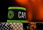 7 February 2024; A view of a captain's armband at the launch of the SSE Airtricity League of Ireland 2024 season held at Vicar Street in Dublin. Photo by Sam Barnes/Sportsfile