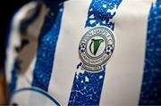 7 February 2024; A detailed view of crest on the jersey of Finn Harps at the launch of the SSE Airtricity League of Ireland 2024 season held at Vicar Street in Dublin. Photo by Sam Barnes/Sportsfile