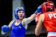 8 February 2024; Lisa O’Rourke of Ireland, left, in action against Rygielska Aneta of Poland in their Welterweight 66kg bout during the 75th International Boxing Tournament Strandja in Sofia, Bulgaria. Photo by Ivan Ivanov/Sportsfile