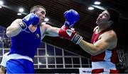 8 February 2024; Jack Marley of Ireland, left, in action against Madiyar Saydrakhimov of Uzbekistan in their Heavyweight 92kg bout during the 75th International Boxing Tournament Strandja in Sofia, Bulgaria. Photo by Yulian Todorov/Sportsfile