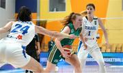 8 February 2024; Sorcha Tiernan of Ireland in action against Daniel Raber, left, and Alyssa Baron of Israel during the FIBA Women's EuroBasket Championship Qualifier match between Israel and Ireland at the Rimi Olympic Centre in Riga, Latvia. Photo by Oksana Dzadan/Sportsfile