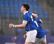 8 February 2024; Patrick Crane, left, and Rob Flaherty of St Mary’s College celebrate after the Bank of Ireland Leinster Schools Junior Cup Round 1 match between St Mary's College and Clongowes Wood College at Energia Park in Dublin. Photo by Daire Brennan/Sportsfile