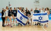 8 February 2024; The Israel team celebrate victory after the FIBA Women's EuroBasket Championship Qualifier match between Israel and Ireland at the Rimi Olympic Centre in Riga, Latvia. Photo by Oksana Dzadan/Sportsfile