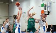 8 February 2024; Kara McCleane of Ireland in action against Dor Saar and Daniel Raber of Israel during the FIBA Women's EuroBasket Championship Qualifier match between Israel and Ireland at the Rimi Olympic Centre in Riga, Latvia. Photo by Oksana Dzadan/Sportsfile