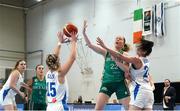 8 February 2024; Kara McCleane of Ireland in action against Dor Saar and Daniel Raber of Israel during the FIBA Women's EuroBasket Championship Qualifier match between Israel and Ireland at the Rimi Olympic Centre in Riga, Latvia. Photo by Oksana Dzadan/Sportsfile