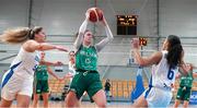8 February 2024; Bridget Herlihy of Ireland in action against Offir Kesten-Raz and Dorian Dahan Sujic of Israel during the FIBA Women's EuroBasket Championship Qualifier match between Israel and Ireland at the Rimi Olympic Centre in Riga, Latvia. Photo by Oksana Dzadan/Sportsfile