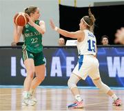 8 February 2024; Kara McCleane of Ireland in action against Dor Saar of Israel during the FIBA Women's EuroBasket Championship Qualifier match between Israel and Ireland at the Rimi Olympic Centre in Riga, Latvia. Photo by Oksana Dzadan/Sportsfile