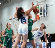 8 February 2024; Sarah Hickey of Ireland in action against Eden Zipel of Israel during the FIBA Women's EuroBasket Championship Qualifier match between Israel and Ireland at the Rimi Olympic Centre in Riga, Latvia. Photo by Oksana Dzadan/Sportsfile