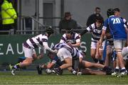 8 February 2024; Eoghan Brady of St Mary’s College scores his side's fifth try during the Bank of Ireland Leinster Schools Junior Cup Round 1 match between St Mary's College and Clongowes Wood College at Energia Park in Dublin. Photo by Daire Brennan/Sportsfile