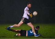 8 February 2024; Niall Loughlin of Ulster University shoots to score his side's first goal during the Electric Ireland Higher Education GAA Sigerson Cup semi-final match between Ulster University and Maynooth University at Inniskeen Grattans in Monaghan. Photo by Stephen Marken/Sportsfile