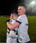 8 February 2024; Ruairi Canavan, left, and Ryan Magill of Ulster University after their side's victory in the Electric Ireland Higher Education GAA Sigerson Cup semi-final match between Ulster University and Maynooth University at Inniskeen Grattans in Monaghan. Photo by Stephen Marken/Sportsfile