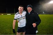 8 February 2024; Ryan Magill, left, and Ulster University selector Benny Hurl after the Electric Ireland Higher Education GAA Sigerson Cup semi-final match between Ulster University and Maynooth University at Inniskeen Grattans in Monaghan. Photo by Stephen Marken/Sportsfile