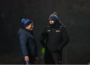 8 February 2024; Ulster University selector Benny Hurl, left, and Maynooth University manager Aidan Minnock before the Electric Ireland Higher Education GAA Sigerson Cup semi-final match between Ulster University and Maynooth University at Inniskeen Grattans in Monaghan. Photo by Stephen Marken/Sportsfile