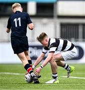 9 February 2024; David Barr of Belvedere College in action against Ross Collins of Wesley College during Bank of Ireland Leinster Schools Junior Cup Round 1 match between Belvedere College and Wesley College at Energia Park in Dublin. Photo by Piaras Ó Mídheach/Sportsfile
