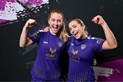 8 February 2024; Aoibheann Clancy, left, and Ellen Molloy pose for a picture during a Wexford FC squad portraits session at the SETU Carlow Campus. Photo by Sam Barnes/Sportsfile
