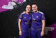 8 February 2024; Kylie Murphy, left, and Ciara Rossiter pose for a picture during a Wexford FC squad portraits session at the SETU Carlow Campus. Photo by Sam Barnes/Sportsfile