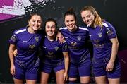 8 February 2024; In attendance during a Wexford FC squad portraits session at the SETU Carlow Campus are, from left, Ellen Molloy, Orlaith Conlon, Ciara Rossiter and Aoibheann Clancy. Photo by Sam Barnes/Sportsfile