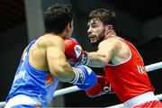 9 February 2024; Eugene McKeever of Ireland, right, in action against Akash Akash of India in their Light Middleweight 71kg bout during the 75th International Boxing Tournament Strandja in Sofia, Bulgaria. Photo by Ivan Ivanov/Sportsfile