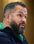 9 February 2024; Ireland head coach Andy Farrell during an Ireland Rugby media conference at the Sport Ireland Campus Conference Centre in Dublin. Photo by Harry Murphy/Sportsfile