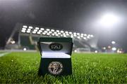 9 February 2024; A detailed view of the FAI President's Cup winners medal featuring an engraving of President of Ireland Michael D Higgins before the 2024 Men's President's Cup match between Shamrock Rovers and St Patrick's Athletic at Tallaght Stadium in Dublin. Photo by Stephen McCarthy/Sportsfile