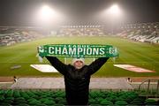 9 February 2024; Shamrock Rovers supporter Max Kelly from Naas in Kildare before the 2024 Men's President's Cup match between Shamrock Rovers and St Patrick's Athletic at Tallaght Stadium in Dublin. Photo by Stephen McCarthy/Sportsfile