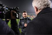 9 February 2024; Shamrock Rovers manager Stephen Bradley speaks to LOITV before the 2024 Men's President's Cup match between Shamrock Rovers and St Patrick's Athletic at Tallaght Stadium in Dublin. Photo by Stephen McCarthy/Sportsfile